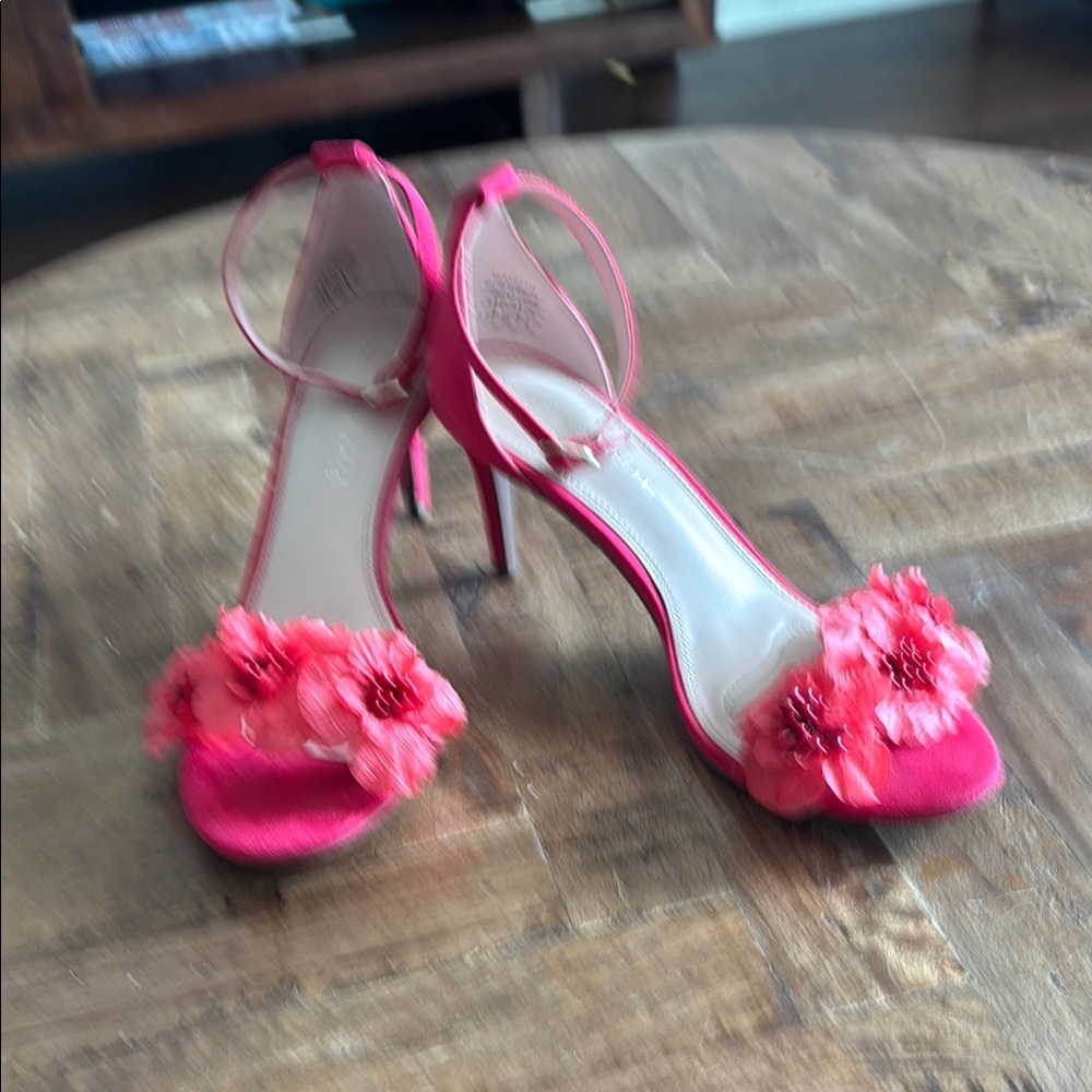 Kelly & Katie Pink Satin Heels with Ruffled Embellishment